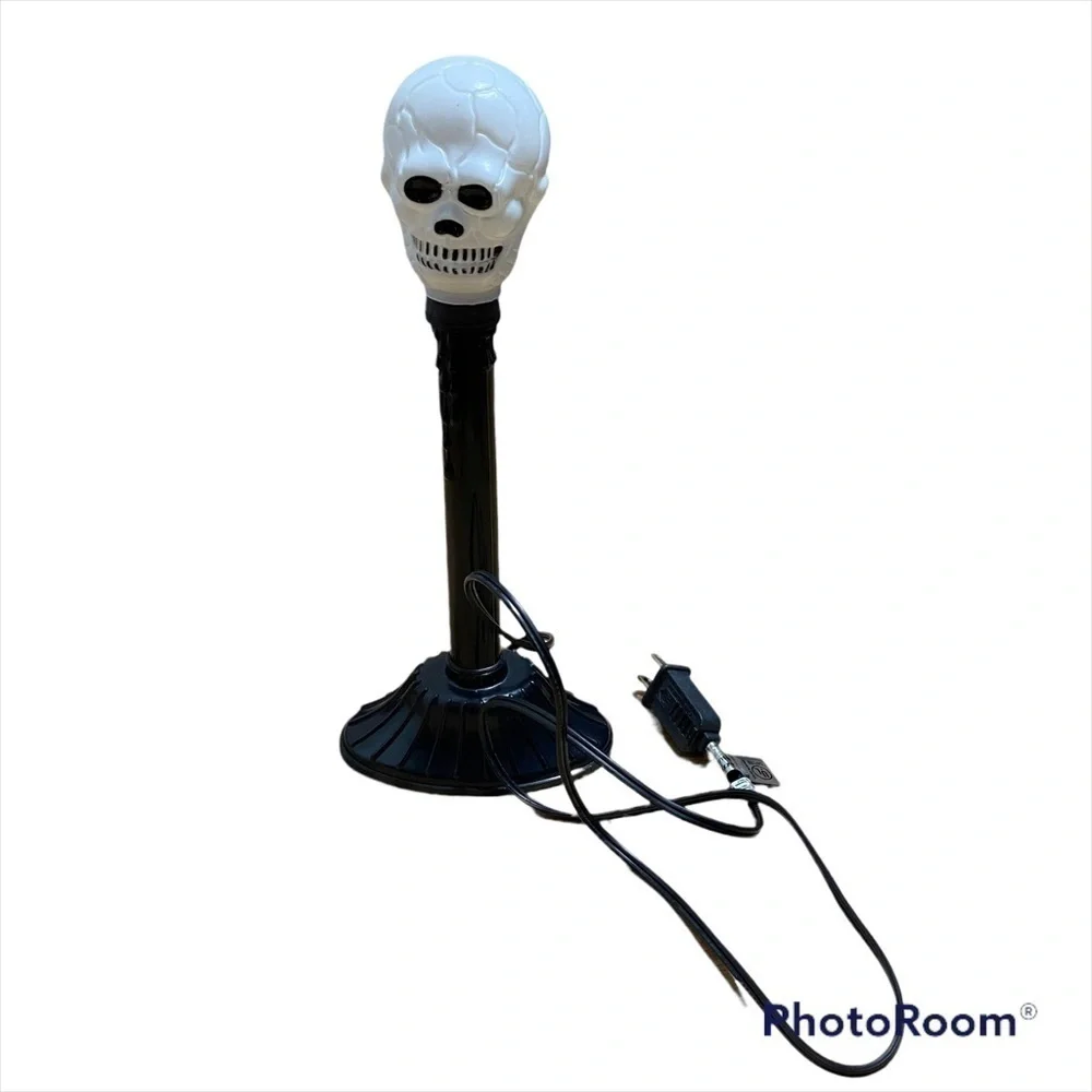 Vintage Skull Blow Mold Candle Stick Light Plug In Electric Halloween Decor